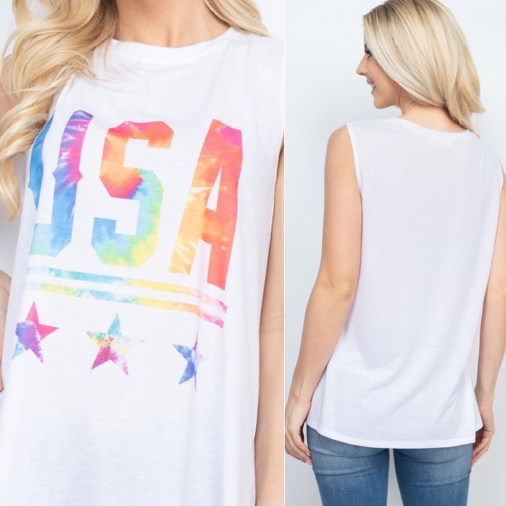 USA VIBRANT TIE DYE LOGO STAR TANK
